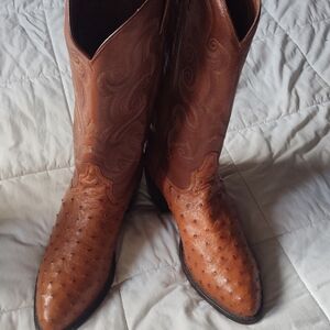Tony Lama Ostrich Leather Cowboy Boots - Tan